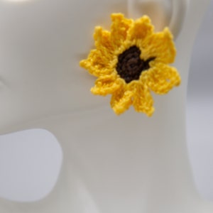 Sunflower Stud Earrings, Micro Crochet Sunflower Earrings, Handmade Flower Earrings, Summer Flower Jewelry Crochet, Yellow Flowers Earrings