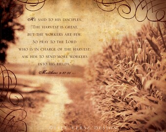 Christian Art - Christian Home Decor - Church Decor - Inspirational Quote - Bible Verse - Scripture Wall Art - The Harvest - Matthew 9 Art