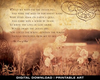 The Love of God Hymn Instant Download, Digital Download Art, Inspirational Printable Artwork, Inspirational Quote, Worship Pastor Gift