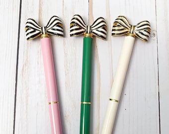 Glamour Girl Gold Striped Bow Ballpoint