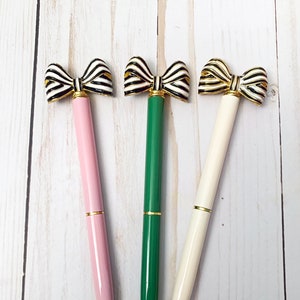 Glamour Girl Gold Striped Bow Ballpoint