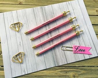 Gold Crown Pink Hearts Sentiment Ballpoint Pen