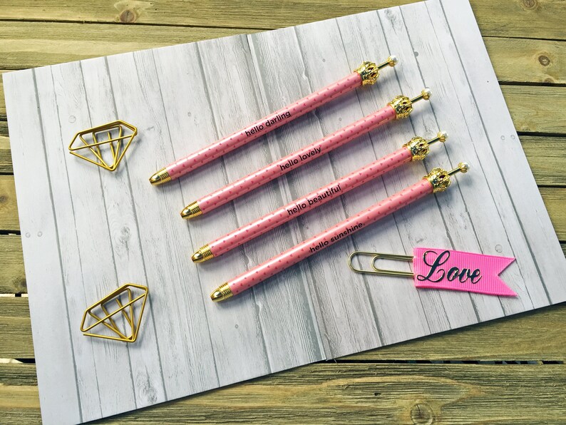 Gold Crown Pink Hearts Sentiment Ballpoint Pen