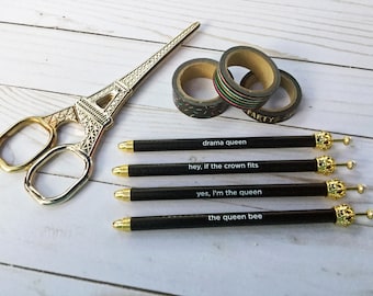 Gold Crown Black Queen-ism Sentiment Ballpoint Pen