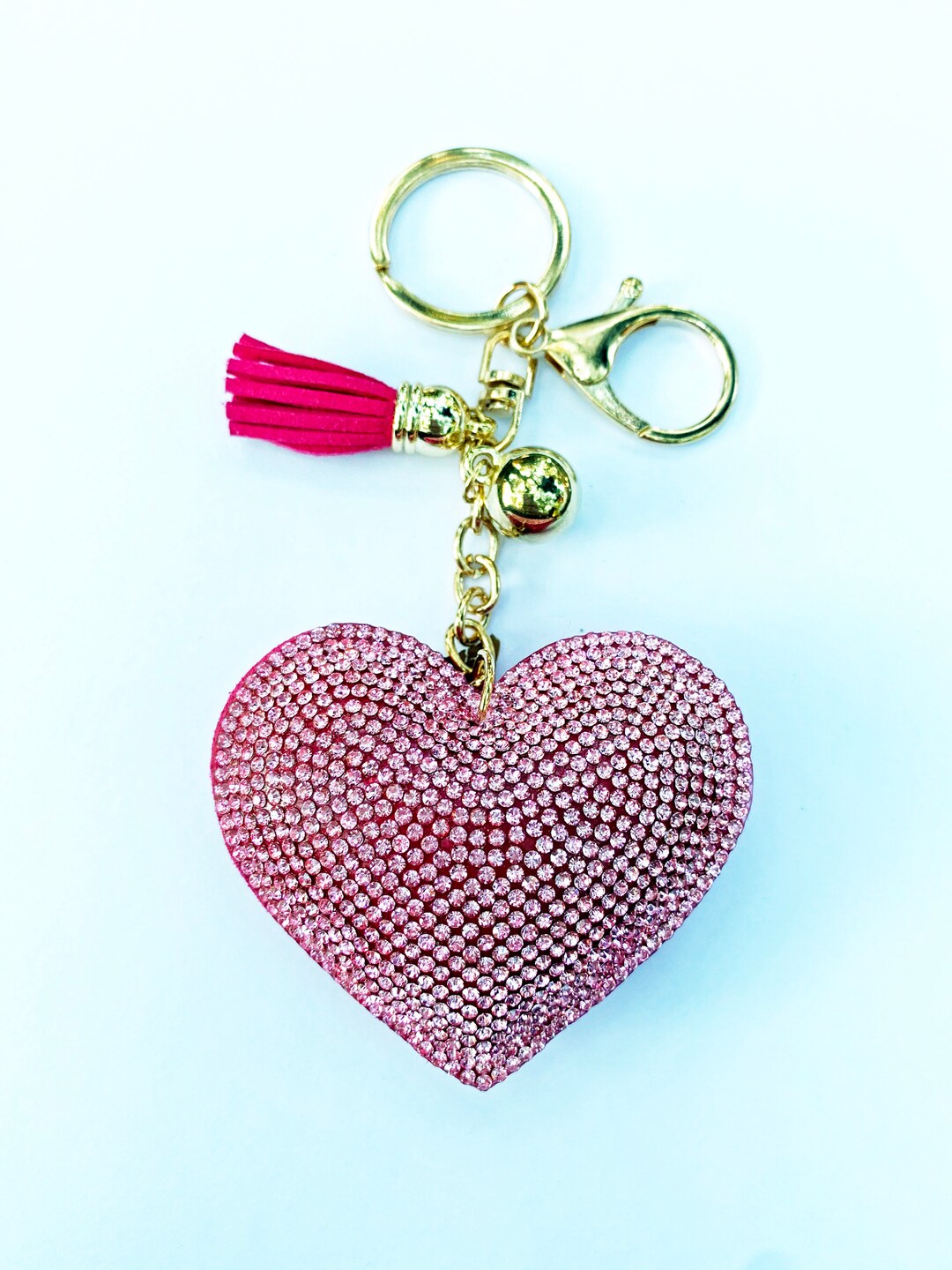 Bling Pink Puffy Heart Keychain Etsy