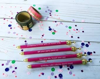 Gold Crown Hot Pink Birthday Sentiment Ballpoint Pen