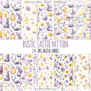 Papel rústico sin costuras para Pascua, imprimible, con diseño floral, estilo bohemio, pastel, acuarela, huevos de Pascua, conejito de guardería, papeles neutros para planificadores de Pascua de primavera