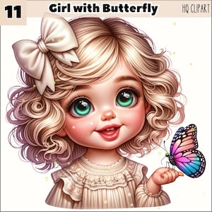 Aquarell Boho kleines Mädchen mit Schmetterling 11 PNG, Kinderzimmer Clipart, Schmetterling Clipart, Boho Mädchen Clipart, Vintage Clipart PNG, Baby Mädchen PNG