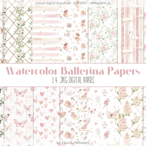 14 naadloos jpeg-patroon, digitale balletpapieren, balletplakboek, kinderkamerafval, roze ballerina