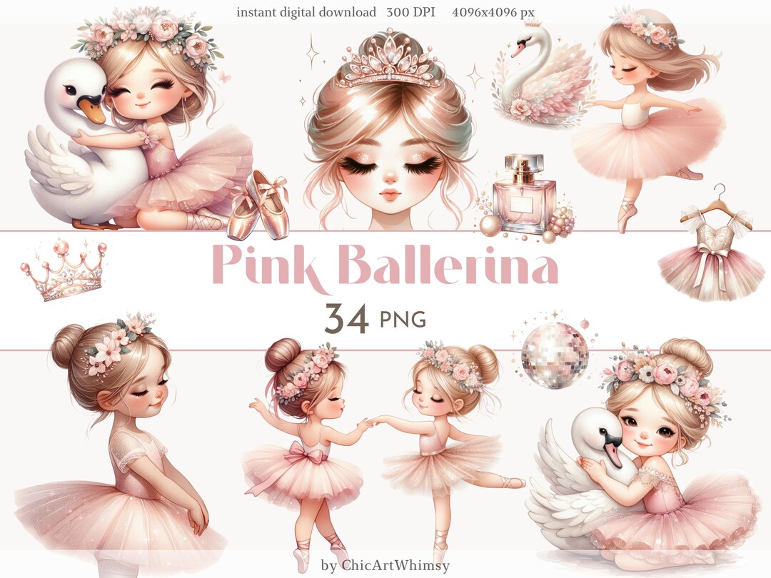 Watercolor Ballerina Clipart 34 PNG, Little Ballerina, Swan Lake ...