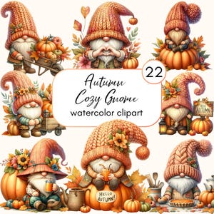 Akwarela Hello Fall Gnome Clipart PNG Bundle, Fall Gnome PNG, Autumn Gnome PNG, Gnome Święto Dziękczynienia, Dynia, Jesienne Święta Sublimacja
