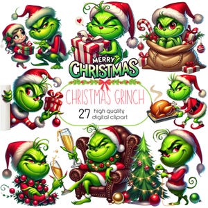 水彩クリスマスグリンチクリップアート、クリスマス面白いグリンチ冬ファンタジークリップアート、インスタントダウンロード、クリスマスグリンチ、デジタルダウンロード