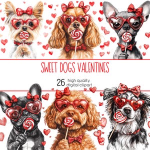 Aquarell Valentinstag Clipart, Valentinstag Geschenk, Hundedesign, Valentinstag png, Liebevolle Hunde PNG, Digital Download, Welpen Liebe