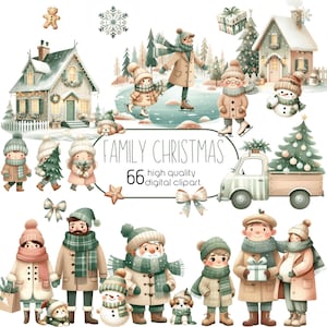 Aquarell Familie Clipart, Weihnachtstag Clipart, süße Weihnachtsfamilie, Aquarell Clipart, Kinderzimmer PNG, Winter Clipart, Pastell Weihnachten