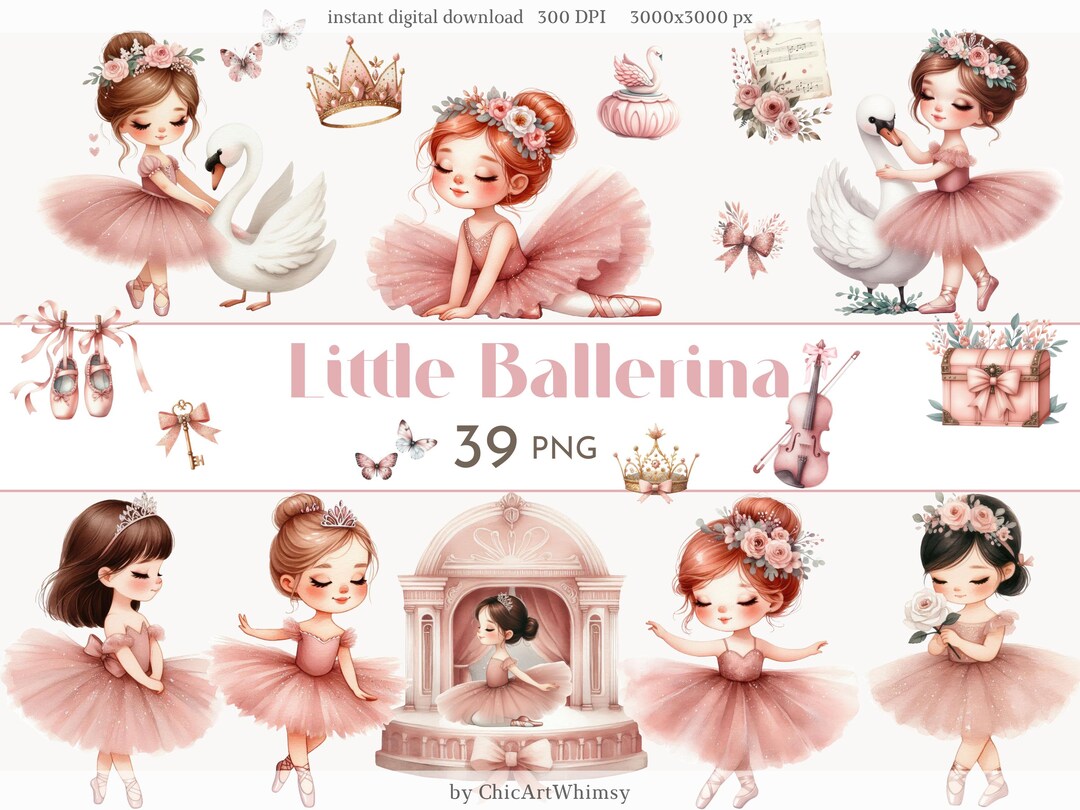 Watercolor Ballerina Clipart 39 PNG, Little Ballerina, Swan Lake ...
