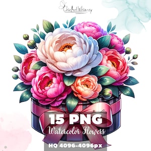 Aquarell Blumen Clipart 15 PNG, schöne Rosen Korb ClipArt, Frühlingsblumen Clipart, schöne Aquarell Pfingstrosen, Pfingstrose Rosen PNG