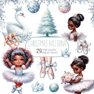 Aquarel kleine ballerina clipart, winterballerina, Zwanenmeer clipart, sneeuwwitte ballerina PNG, ballet clipart bloemen, digitale download