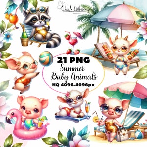 Pacote Aquarela Verão Bebê Animais Clipart 21 PNG, Pacote Dia Ensolarado Praia Clipart, Animais Imprimíveis, Animal De Fazenda PNG, Decoração De Berçário PNG