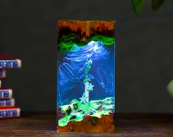 Lámpara de noche Master Sword: Lámpara de resina epoxi LoZ, decoración para videojuegos, lámpara de madera de resina, estatua de Hylia, decoración para videojuegos - Regalos de invierno para él, TLoZ BOTW
