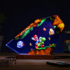 Mar.io & Yo.shi Adventure Resin Lamp, Handmade Nintendo Decor, Gamer Night Light, Unique Collector Gift, Retro Game Lovers, Xmas gift 2025