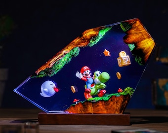 Mar.io & Yo.shi Adventure Resin Lamp, Handmade Nintendo Decor, Gamer Night Light, Unique Collector Gift, Retro Game Lovers, Xmas gift 2025