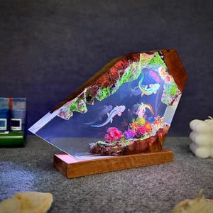 Axolotl or Mexican Salamander resin lamp, Marine Life Glow, Unique Gift, resin art, father&#39;s day gift, custom resin lamp, table lamp