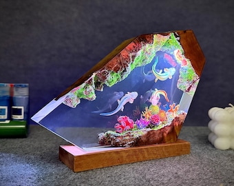 Axolotl or Mexican Salamander resin lamp, Marine Life Glow, Unique Gift, resin art, father&#39;s day gift, custom resin lamp, table lamp