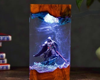 Lámpara de diorama de Darth Vader: luz nocturna de resina de Star Wars hecha a mano, decoración de juegos con sable de luz, lámpara de decoración de escritorio, regalos de Navidad, día del padre