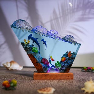 Hammer Sharks and Mermaid Ocean Resin lamp, Custom Night Light,Art Decor Lamp,Resin Wood Art, living room decor,Home decor