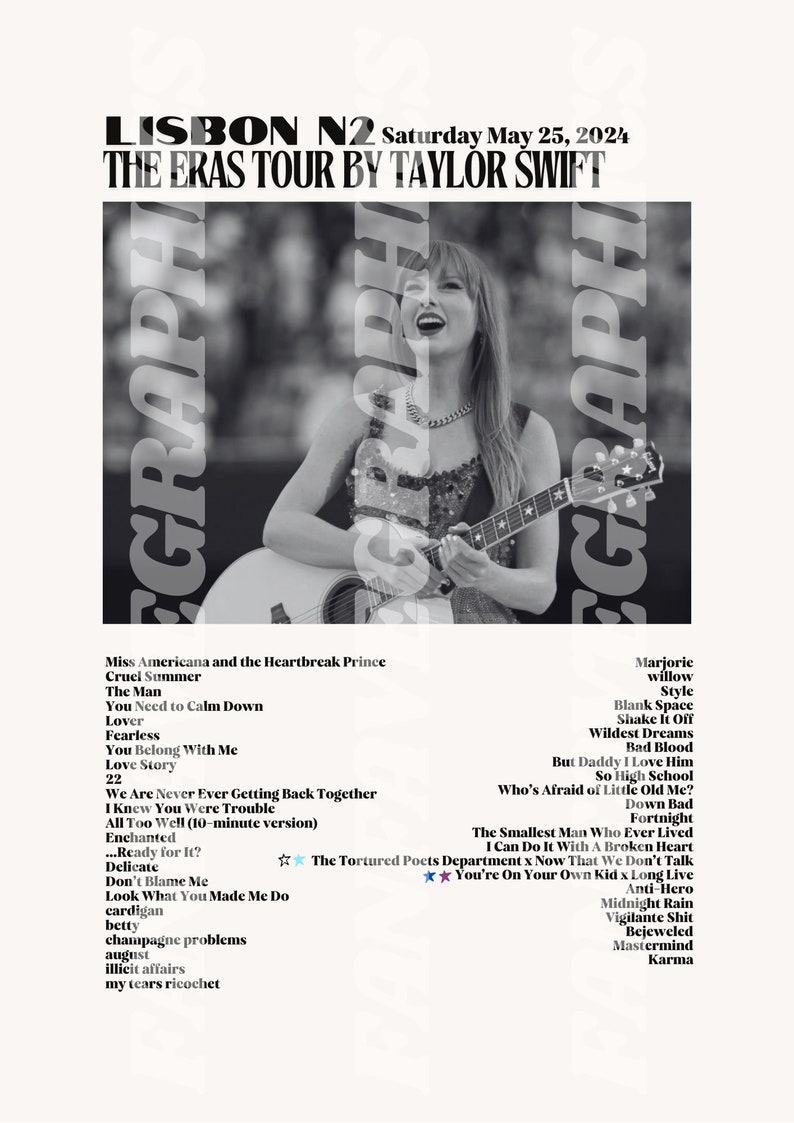 Taylor Swift, the Eras Tour Lisbon N2, May 25th 2024 Digital Print B&W