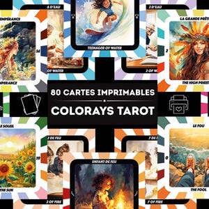 jeu de cartes de Tarot imprimable indépendant rider Waite divination affirmation moderne coloré, cadeau spirituel parfait pour débutant