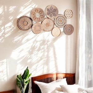 Wicker Wall Decorative Baskets Set of 9, Hanging Woven Basket, Seagrass Wall Art, Wicker Round Bowl, Rattan Wall Decor