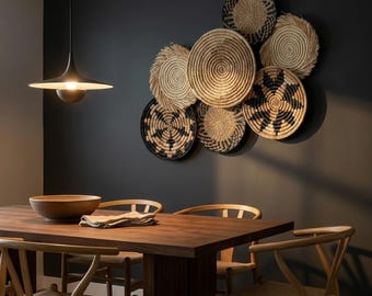 Set di cestini da parete in erba marina intrecciata: decorazione da parete in stile boho (7 pezzi)