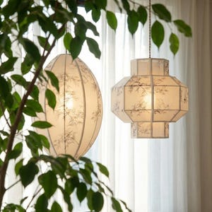 Silk Pendant Lantern: Japanese Style Ceiling Light with E27 LED