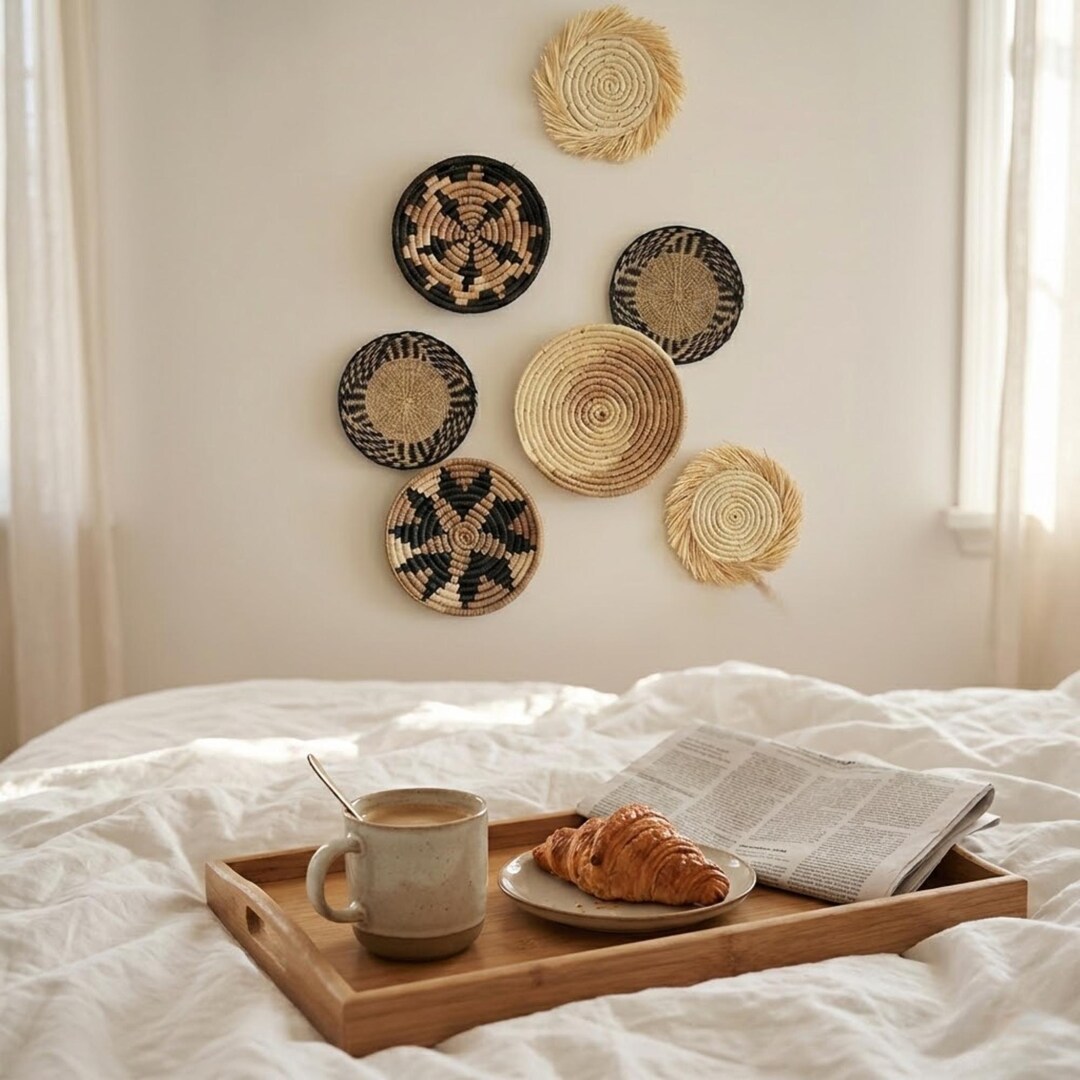 Boho Woven Wall Basket Set | Rattan & Seagrass Gallery Wall Art - Etsy