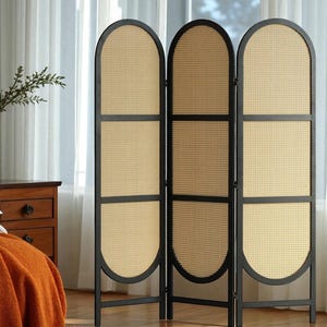 Rattan Room Divider 3 Panel Screen Handmade Natural Cane Privacy Partition Japandi Boho Home Decor Foldable Divider