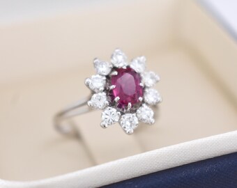 Vintage Pompadour Gold Ring with Ruby and Diamonds Natural, Engagement Ring, Gift for Her, Natural Ruby Ring, 18k Gold Ring, Diamonds Ring