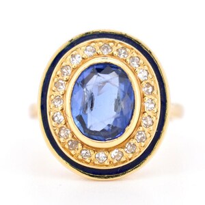 Vintage Halo Ring, 18K yellow Gold, Certified no-heat Ceylon Sapphire 2CTS