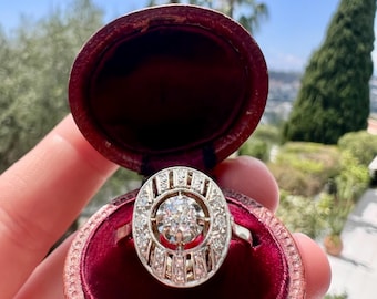 Antique Art Deco Ring in 18K Gold and Platinum – Rose-Cut Diamonds
