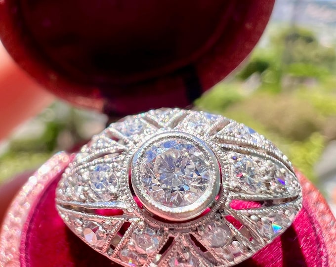 Featured listing image: Art Deco Platinum Diamond Ring | Antique Engagement Ring 1920s | Vintage Filigree Ring | Unique Heirloom Jewelry