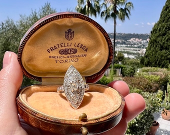 Bague grappe de diamants marquise vintage - 4 carats - Or 18 carats -