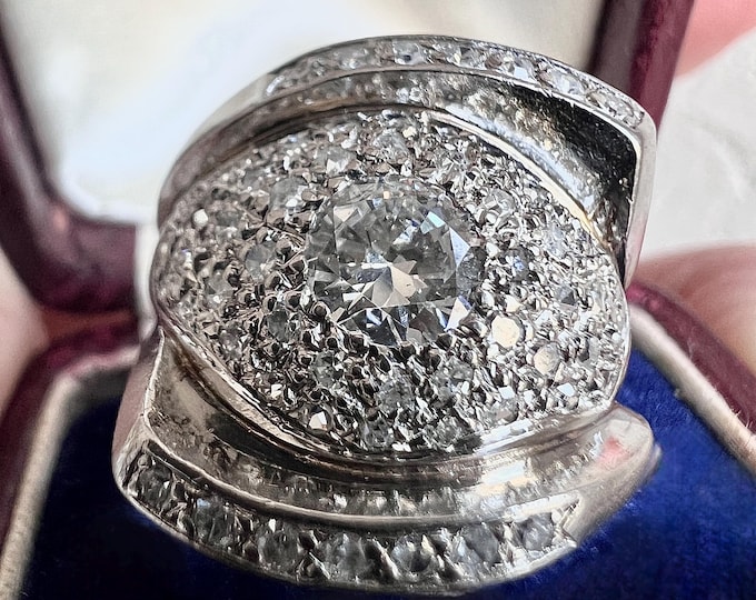Featured listing image: Rare Art Deco Tank Ring - Platinum and Diamonds - 1920