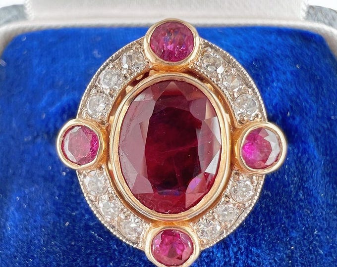 Featured listing image: Vintage Halo Ring with Natural Burmese Ruby 2.14 and Diamonds