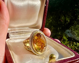 Bague David Yurman - Bague citrine et diamants, bague cocktail en or 18 carats
