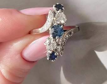 Bague vintage en or 18 carats, saphirs et diamants - 1960
