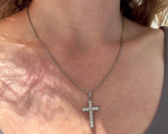 Art-Deco  diamonds Cross in Platinum and 1.2CT Old-Cut Diamonds E/VS/SI Circa 1930 french | Chain Inclued | Antique French Jewelry