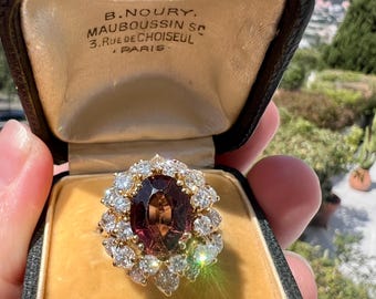 Vintage cocktail ring, tourmaline 2.80cts and diamonds