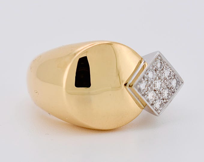 Featured listing image: FRED Vintage Signet Ring, 18k Two-Tone Gold, Brilliant Diamonds - French Designer Ring