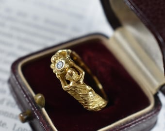 Bague Art nouveau en or 18 carats et diamants : Bague tendance femme sculptée