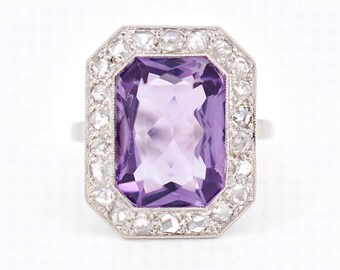 Art Deco Ring, 18-Carat Gold, Platinum, Amethyst, and Diamonds 1920